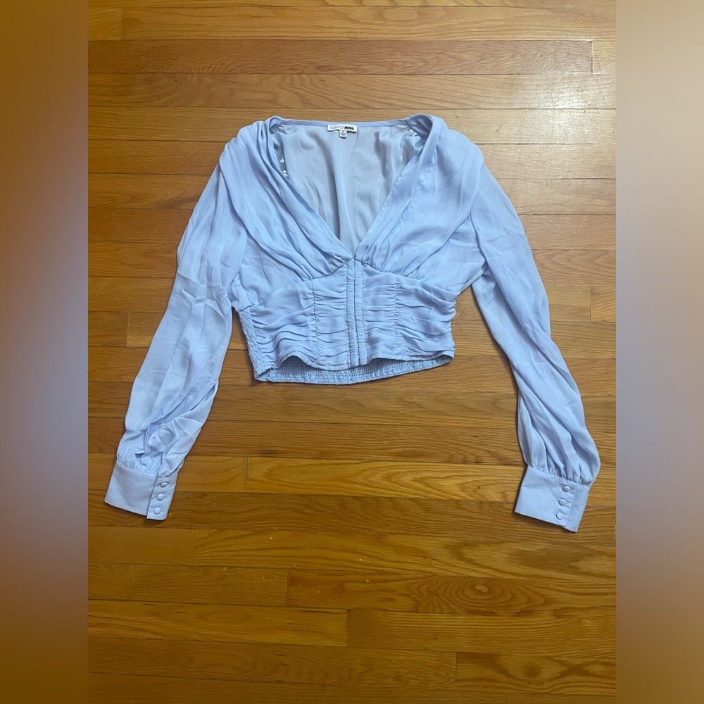 Fashion Nova Blue Ruched Crop Blouse